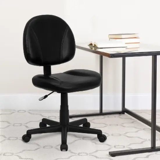 Emma and Oliver Mid-Back Black LeatherSoft Ergonomic Task Office Chair - Back Depth Adjustment image {1}