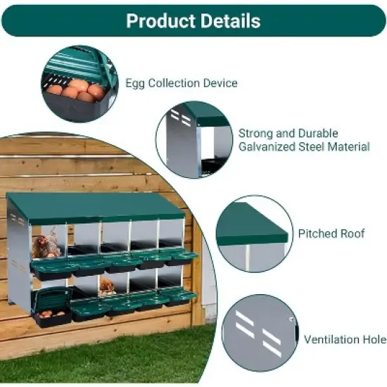 Hole Chicken Nesting Boxes with Lockable Lid - Metal Laying Box for Hens, Secure Egg Collection & Protection, Easy Access image {2}