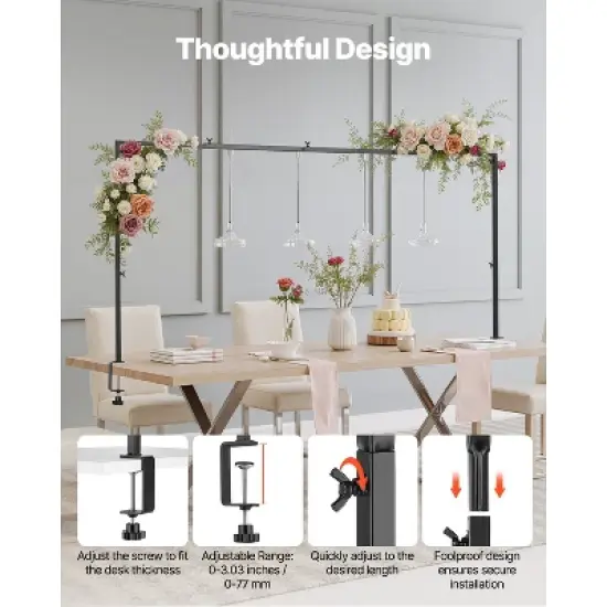 VEVOR Over The Table Rod Stand with Clamps, 13"-42" Tall & 28"-98" Length Adjustable, 2 Packs Table Arch Stand, Tabletop Balloon Arch Frame, Black image {4}