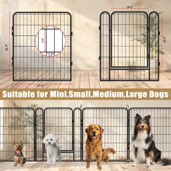 Akoasm 31.7 inch 6 Panels Heavy Duty Metal Dog Exercise Fence With Door For All Sizes Dogs-Black image {4}
