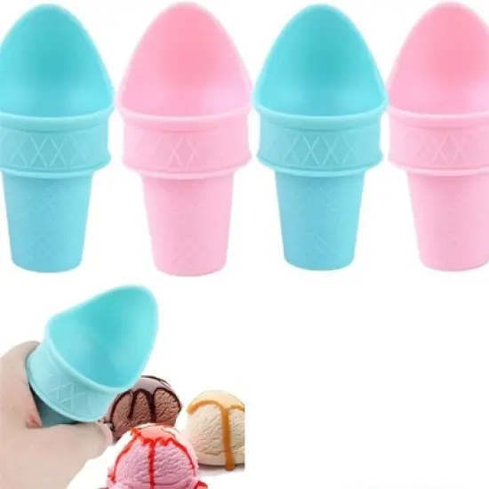 4 Pcs Ice Cream Scoop Cone, Ice Cream Cone Cups, Ice Cream Cone Holder For Kids Party Summer Cookout, Bake Sales, Tea 2 blue + 2 pink image {7}