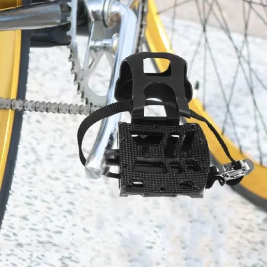 Unique Bargains Bicycle Pedals 9/16'' Spindle Platform with Toe Clips Fixed Foot Strap Cycling Parts Black 1 Pair image {3}