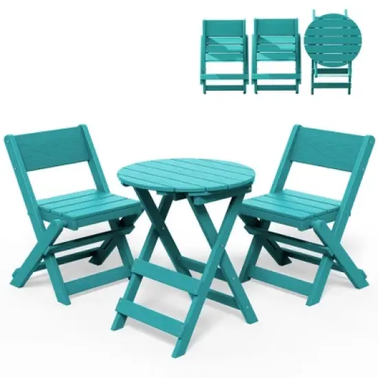 Hyleory 3-Piece Patio Bistro Set - Foldable Table & Chairs with Coffee Table, Lightweight for Balcony, Garden, Apartment ,Weather-Resistant image {11}
