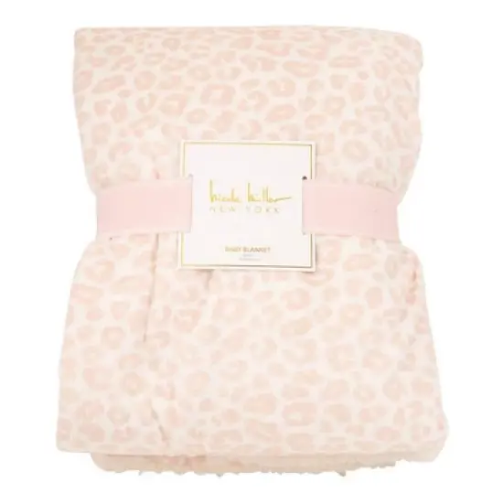 Nicole Miller Mauve Stripe Printed Mink/Sherpa Throw Blanket - Blue image {2}