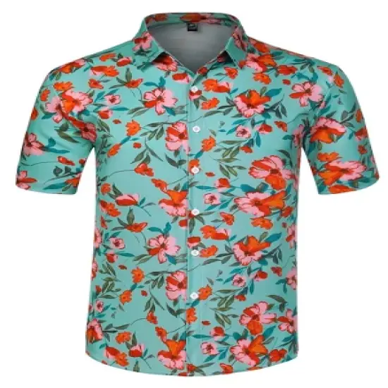 Lars Amadeus Men's Summer Floral Print Short Sleeve Button Down Beach Hawaiian Casual Shirt image {19}