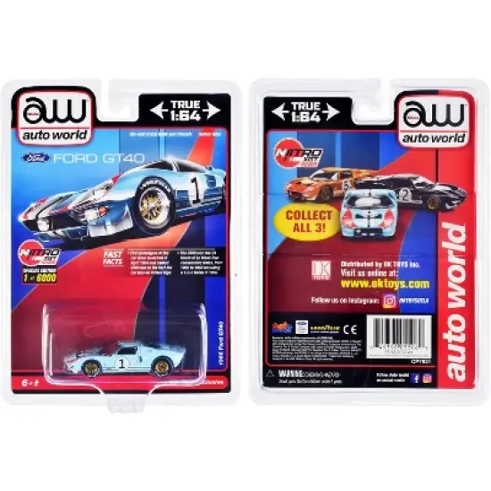 1966 Ford GT40 RHD #1 Light Blue with Stripes Limited Edition to 6000 pieces Worldwide 1/64 Diecast Model Car by Auto World image {2}