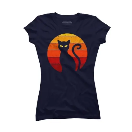 Junior's Design By Humans Vintage Retro Sunset Halloween Black Cat I By lemonpepper T-Shirt image {4}