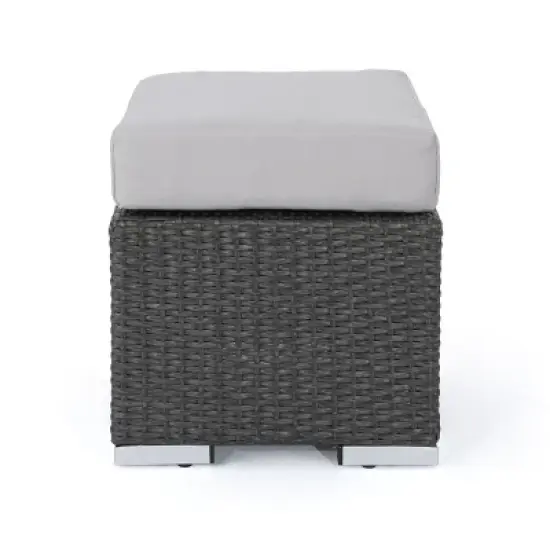 GDFStudio Santa Rosa Outdoor Wicker Ottoman with Cushion image {3}