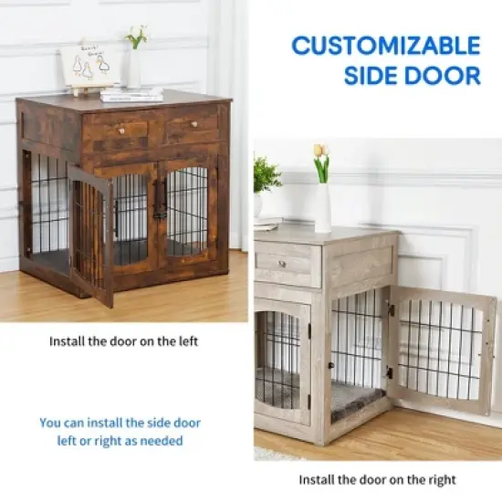 Dog Crate Furniture,Wooden Dog Crate End Table,39.43 Inch Dog Kennel with Drawers image {6}