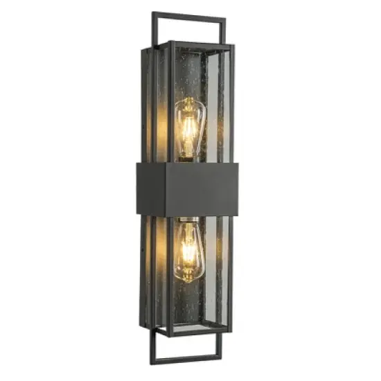ALOADECOR Modern Outdoor Wall Light with Dusk to Dawn Sensor H26'' Black  with Seeded Glass 2-Light Waterproof Sconce for Porch Garage image {2}