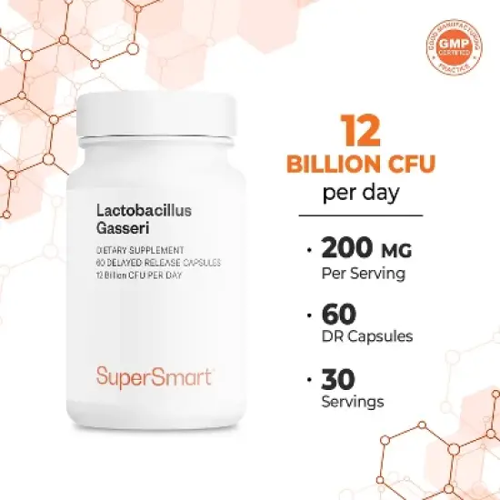 SuperSmart Lactobacillus Gasseri 12 Billion CFU per Day - Probiotic Supplement | Non-GMO & Gluten Free - 60 DR Capsules (Delayed Release) image {4}