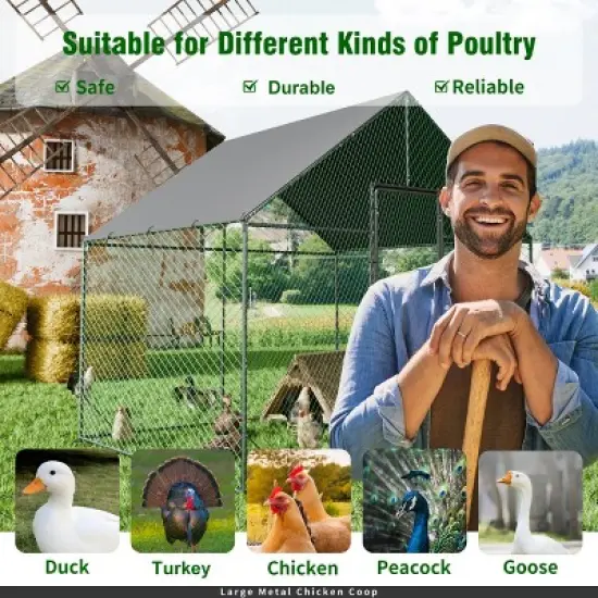 Artloge New Upgraded Extra Large Metal Chicken Coop Walk-in Poultry Cage Hen House with Rust-proof Tubes & Oxford Full Cover Top & High Entrance image {2}