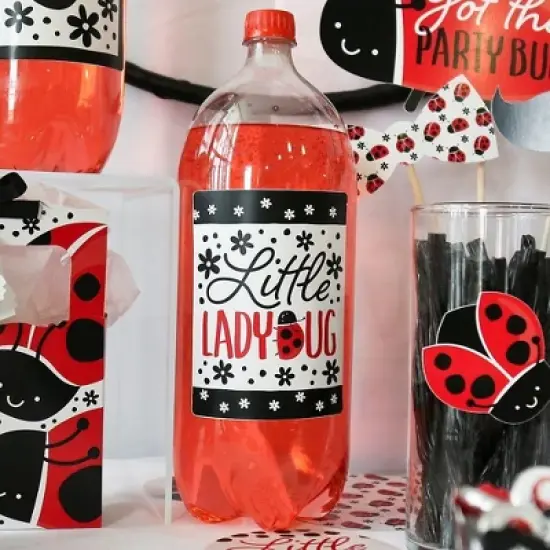Big Dot of Happiness Happy Little Ladybug - Baby Shower or Birthday Party Decorations for Women and Men - Wine Bottle Label Stickers - Set of 4 image {1}