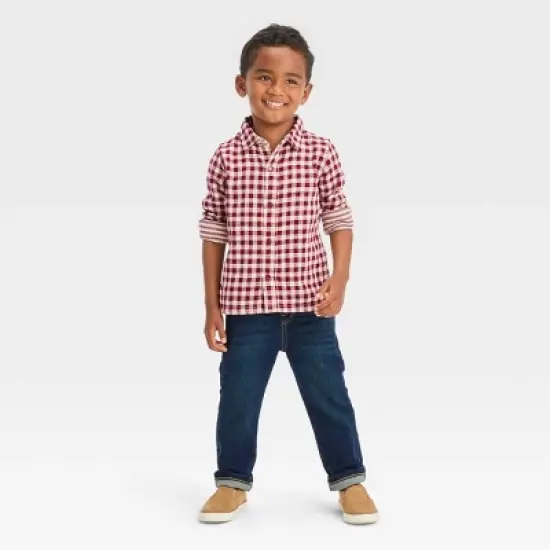 Toddler Boys' Long Sleeve Reversible Flannel Shirt - Cat & Jack&trade; Burgundy image {2}