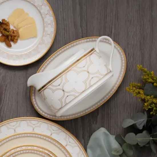 Noritake Trefolio Gold Gravy Boat with Tray image {1}