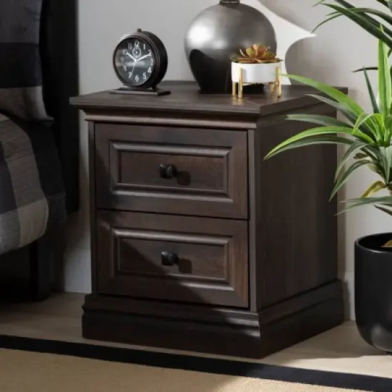 Nolan 2 Drawer Wood Nightstand Brown/Black - Baxton Studio image {6}