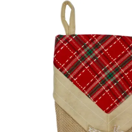 Northlight 20.5" Beige and Red Plaid V-Cuff Christmas Stocking image {2}