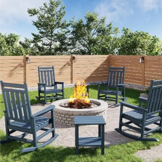 coucheta Poly Lumber Rocking Chair Outdoor Set of 4 with 2 Side Table, HDPE High Back Porch Rocker Chairs - All Weather Resistant Furniture for Patio image {10}