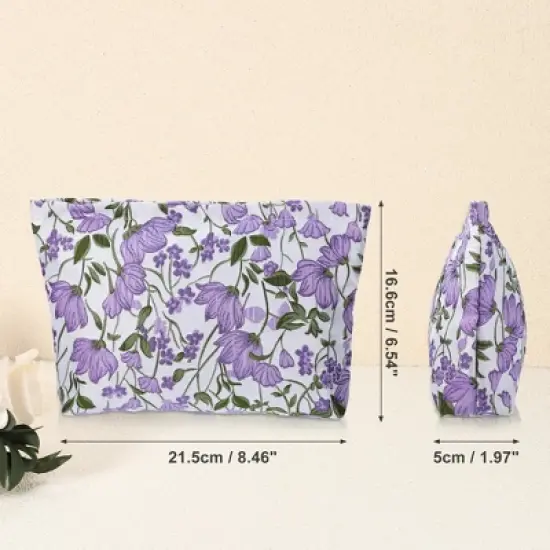 Unique Bargains Travel Canvas Floral Zipper-Closure Purple 1 Pc image {3}