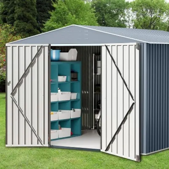 Acekool Large Metal Storage Shed, Outdoor Tool Shed, Lockable Doors, Vents, Sloped Roof image {8}