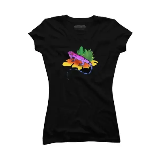 Junior's Design By Humans Colorful Desert Iguana and Cactus By bambino T-Shirt image {2}