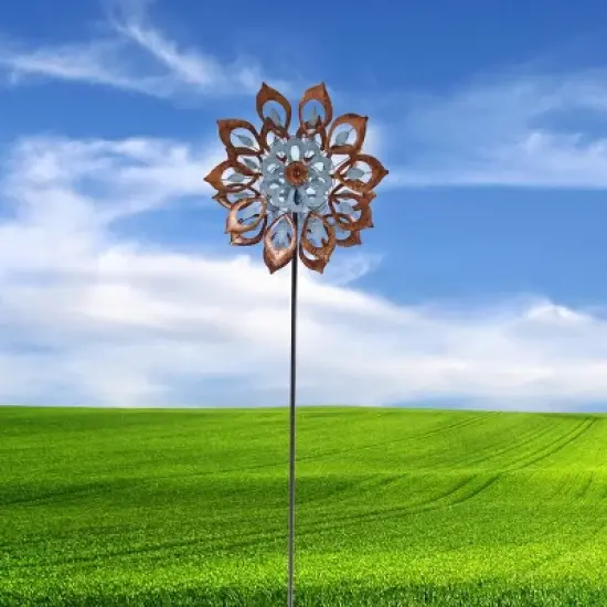Alpine Corporation Antique Flower Kinetic Wind Spinner Stake: Iron Outdoor Art, 85" Height image {2}