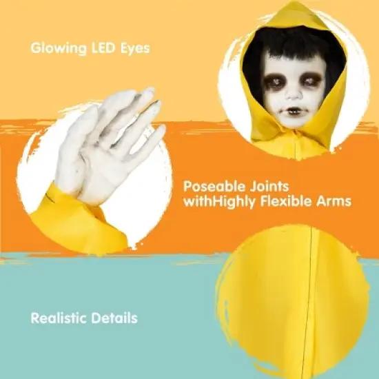 Joyfy 31.5'' Halloween Outdoor Decorations, Life Size Animatronics Ghost with Glowing Eyes for Halloween Party Supplies, Yard Lawn Outdoor Decoration image {5}