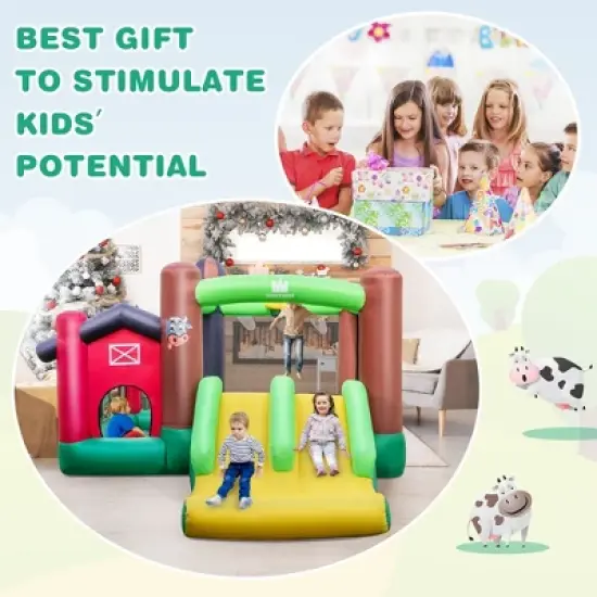 Costway Farm Themed Inflatable Castle Kids Bounce House w/ Double Slides image {4}