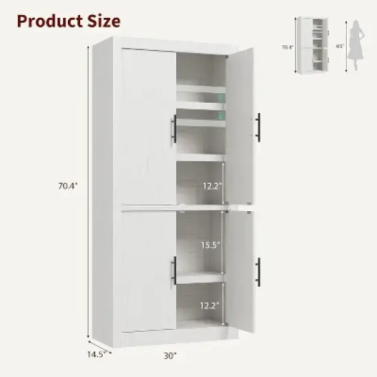 All-Wood Kitchen Pantry Cabinet with 4 Magnetic Doors, Farmhouse Style Freestanding Food Storage Cupboard, Adjustable Shelves, Large Capacity image {1}