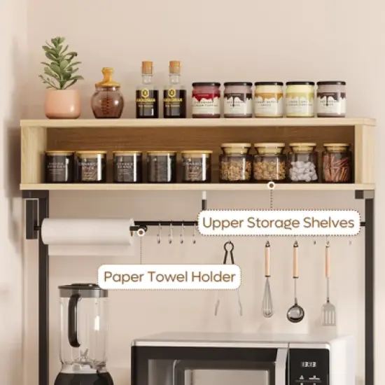 Bestier 65" Bakers Rack with Power Outlets, 5-Tier Kitchen Storage Shelves, Microwave Stand with 2 Wire Basket & 10 Hooks image {3}