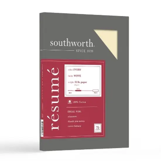 8.5" x 11" 75-Sheet 100% Cotton R&eacute;sum&eacute; Paper 32 lb Wove Finish, Ivory - Southworth: Letterhead, Unbound, Matte image {4}