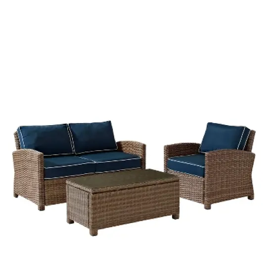 Bradenton 3pc Outdoor Conversation Set with Loveseat & Armchair with Coffee Table - Crosley
 image {9}