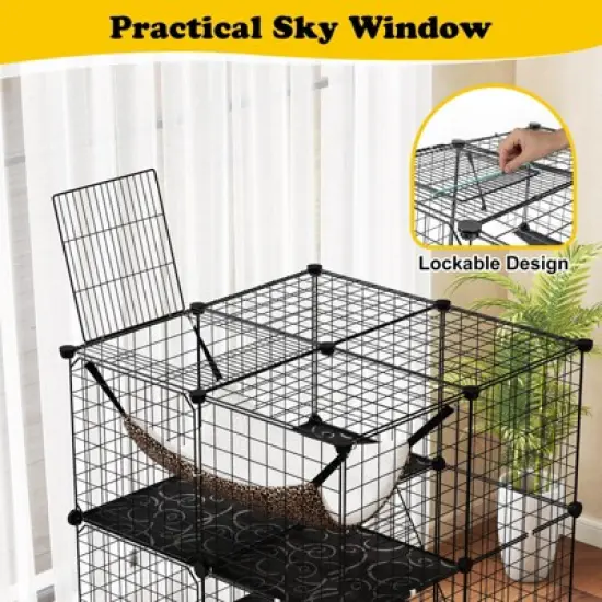 Costway 3 Tier Cat Enclosure with Comfy Hammock, 2 Ladders, 3 Doors & 1 Sky Window image {5}