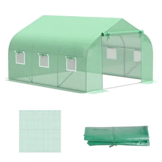 Outsunny Greenhouse Replacement Cover for 11.5' x 10' x 6.5' Walk-in Tunnel PE Hot House Plastic Cover with Zipper Door and 6 Roll Up Windows (Frame Not Included) image {3}