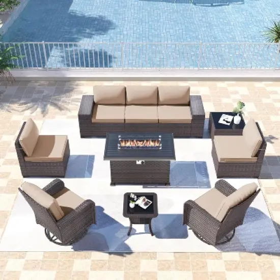ALAULM 10PCS Outdoor Patio Furniture Set,PE Rattan Sectional Sofa Patio Conversation Sets image {13}