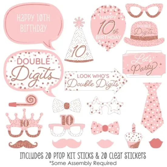 Big Dot of Happiness 10th Pink Rose Gold Birthday - Happy Birthday Party Photo Booth Props Kit - 20 Count image {1}
