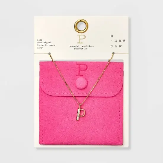 Gold Dipped Cubic Zirconia Initial Pendant Necklace - A New Day&trade; Gold image {19}