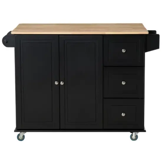 HOMCOM Mobile Kitchen Island Storage Trolley Cart on Wheels with Dropleaf Top, Towel/Spice Rack, 3 Drawers, 2-Door Cabinet image {5}