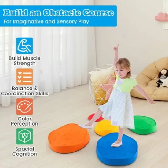 Costway 5 Pcs Kids Stepping Stones w/ Non-Slip Edge Sensory Toy for Indoor/Outdoor Play image {8}
