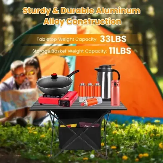 Racxily Foldable Camping Table With Storage Basket Rustproof Portable Aluminum Alloy Roll-Up Camping Table image {3}