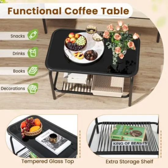 Costway 8 PCS Patio Furniture Set with Loveseat Tempered Glass Coffee Table & Soft Cushions image {6}