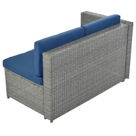 9pc Wicker Patio Conversation Set with Cushions - Blue - GODEER image {13}