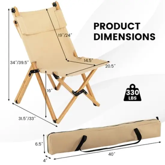 Costway Patio Folding Camping Chair Portable Fishing Bamboo Adjust Backrest W/Carry Bag image {3}