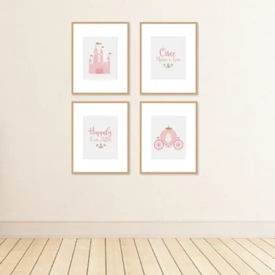 Big Dot of Happiness Little Princess Crown - Unframed Pink & Gold Castle Nursery and Kids Room Linen Paper Wall Art - Set of 4 Artisms - 8 x 10 inches image {2}