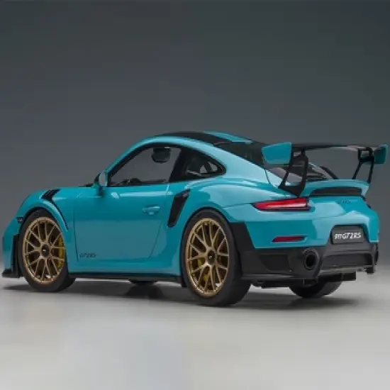 Porsche 911 (991.2) GT2 RS Weissach Package Miami Blue with Carbon Stripes 1/18 Model Car by Autoart image {4}