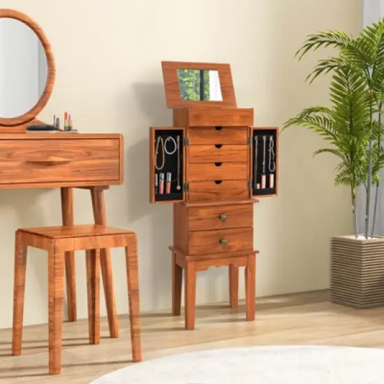 Costway Vintage Jewelry Armoire Cabinet Chest Big Storage Box Organizer with Drawers & Mirror image {3}