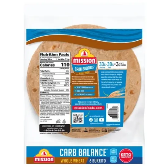 Mission Burrito Size Carb Balance Whole Wheat Flour Tortillas - 15oz/6ct image {1}