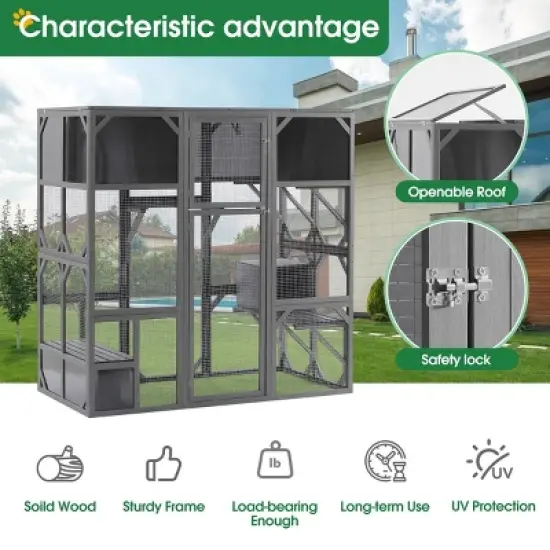 Cat House For Outside With 6 Platforms, Cat Cage With Waterproof Roof In 60 Inch Tall, Modern Cat House-Cuddlewood image {7}