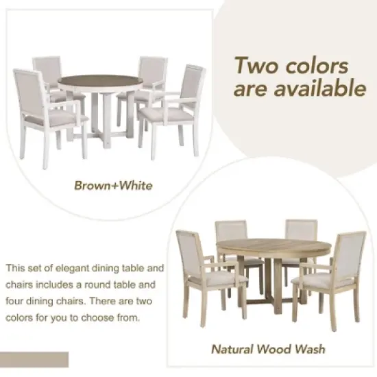 5 PCS Round Extendable Dining Table Set with Butterfly Leaf and 4 Upholstered Dining Armchairs-ModernLuxe image {6}