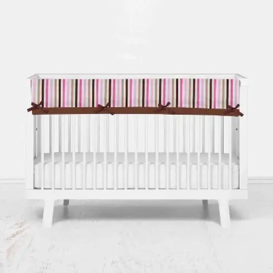 Bacati - Mod Dots/Stripes Long Crib Rail Guard Cover Pink/Chocolate image {1}